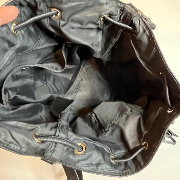 H&M Black Leather Fringe Bucket Bag Handbag Crossbody Boho Carry-All Drawstring - Picture 6 of 12